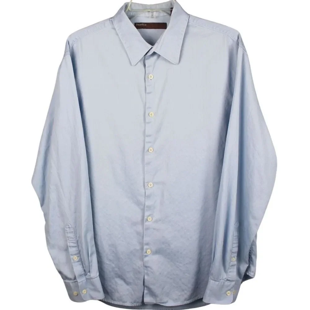 Perry Ellis Men's Long‎ Sleeve Collared Button Front Shirt, Light Blue, Size XL